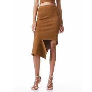 NWT Alice + Olivia Midi Metallic Asymmetrical Maria Pencil Skirt